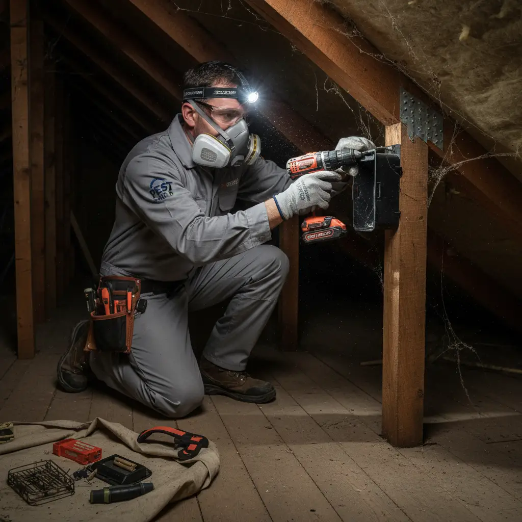 Securing rat bait stations in a roof void