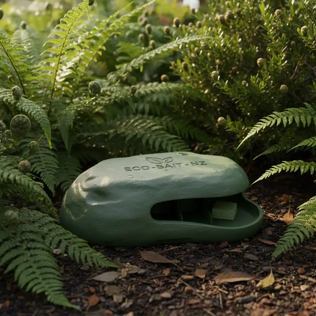 Eco-friendly rodent bait station in a garden