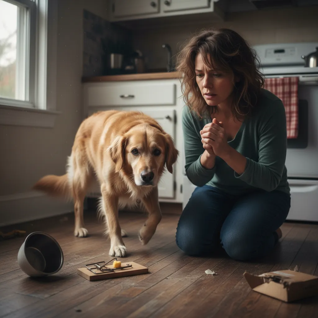 Concerned pet owner with their dog, highlighting the risks of rodenticides