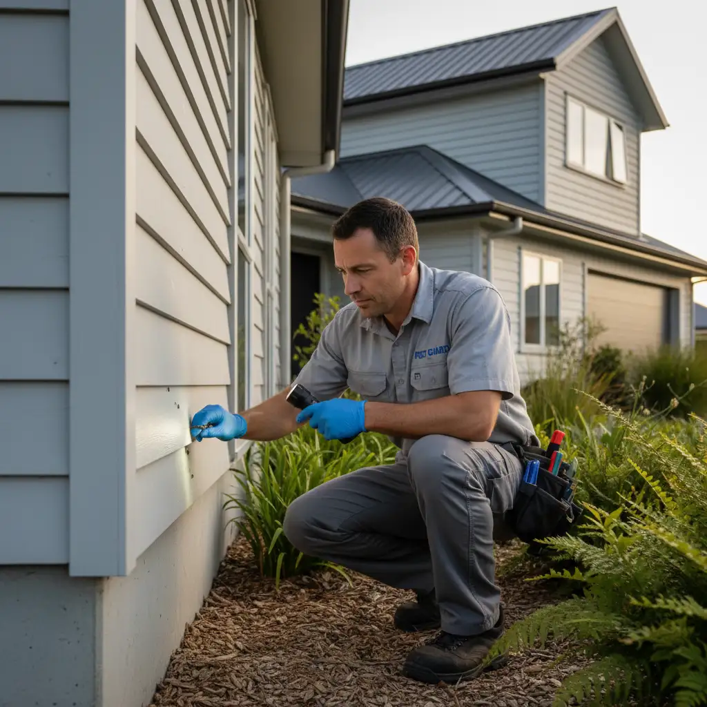 Professional pest control expert inspecting an Auckland home for ants