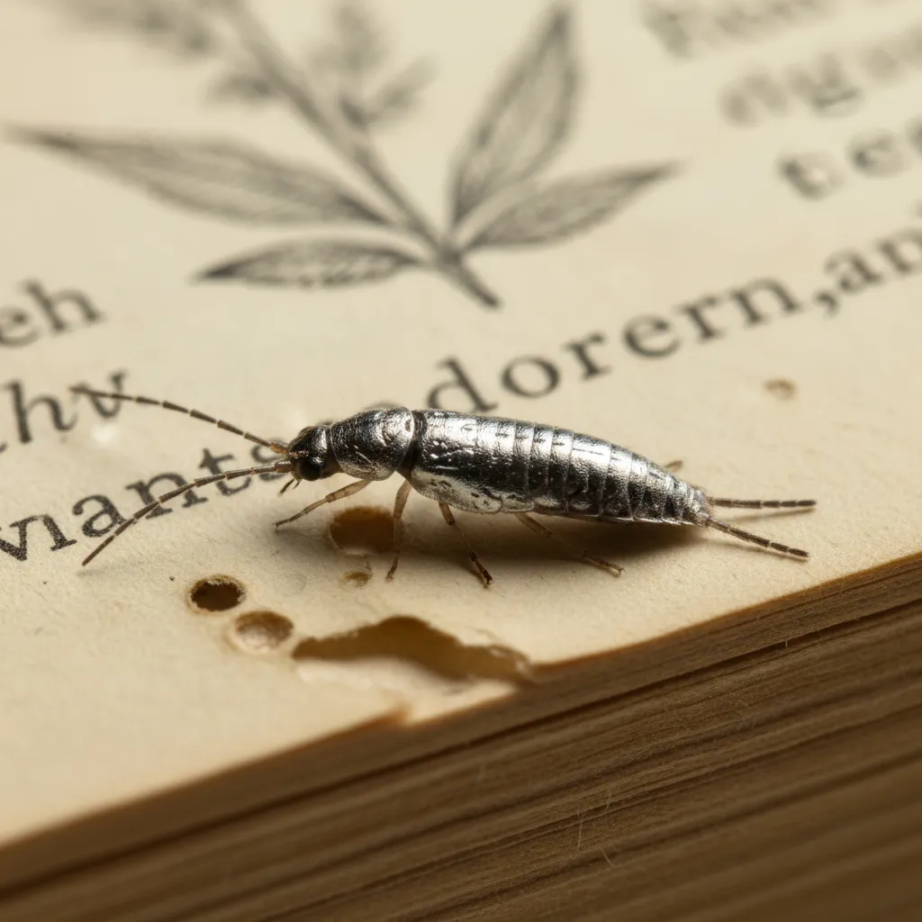 Silverfish damaging an old book page