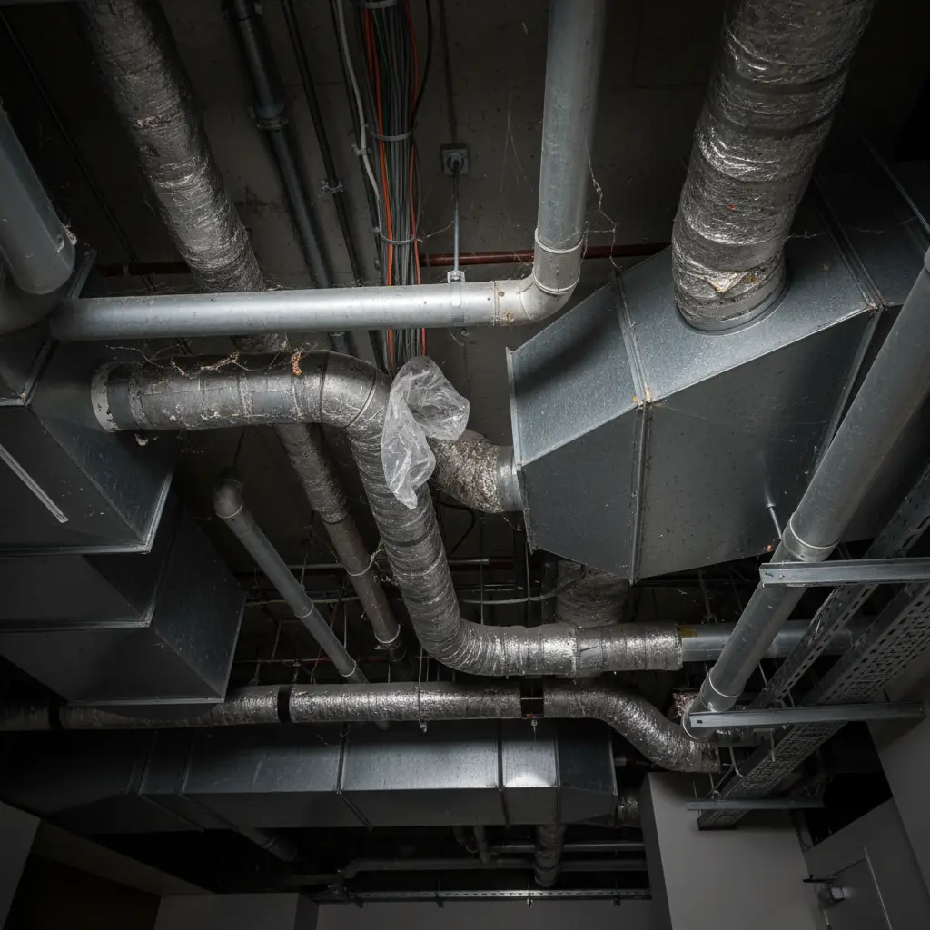 Complex infrastructure of a healthcare facility providing hidden pest harborage