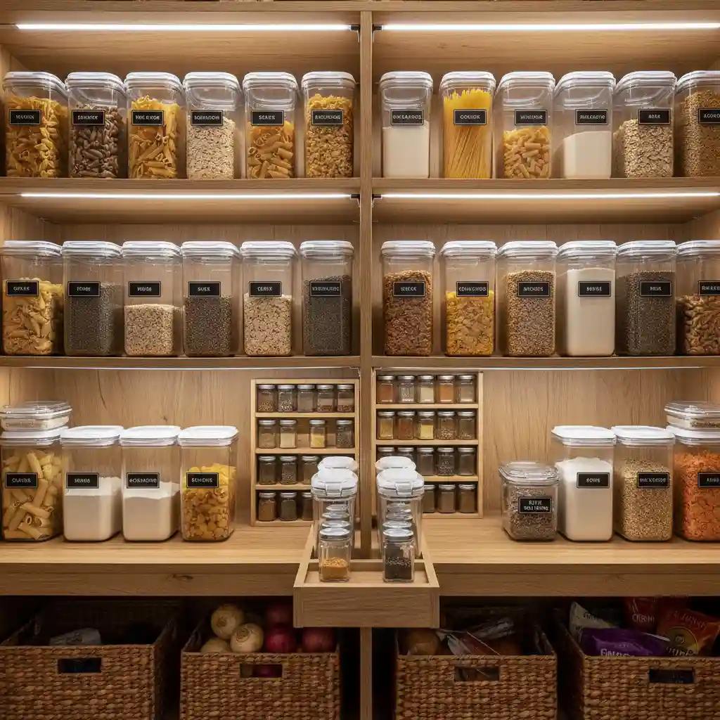 Organized pantry with airtight containers