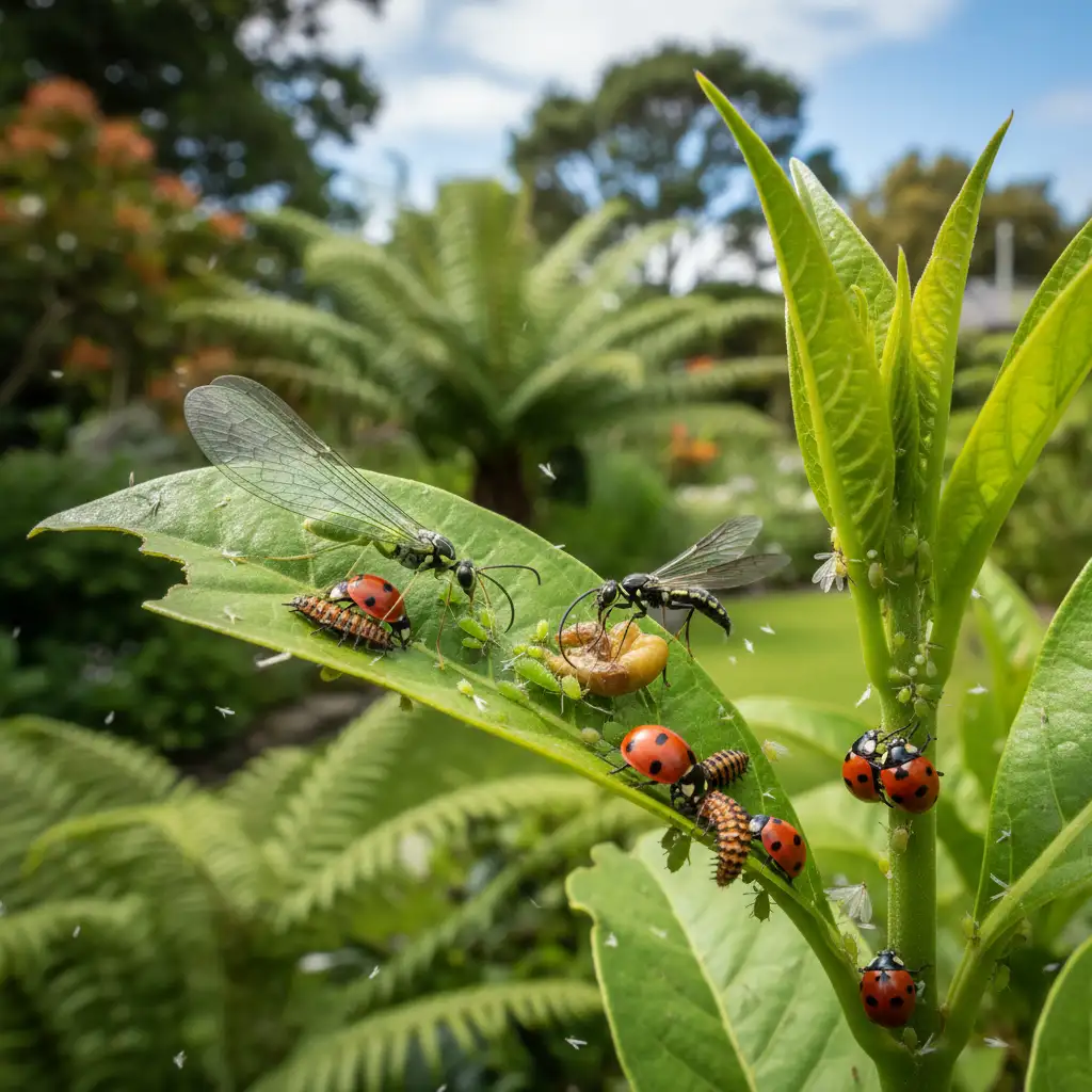 Beneficial insects preying on garden pests in Auckland