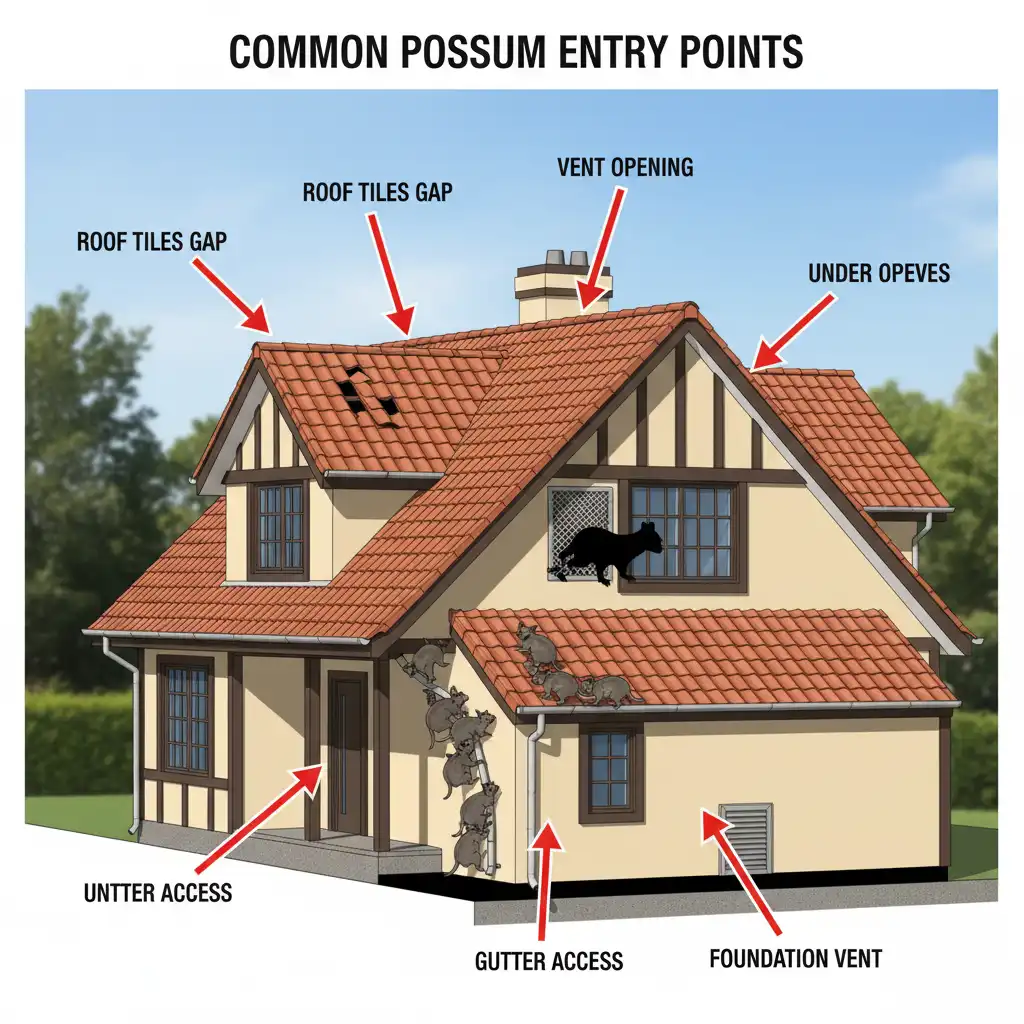 Common possum entry points on a house