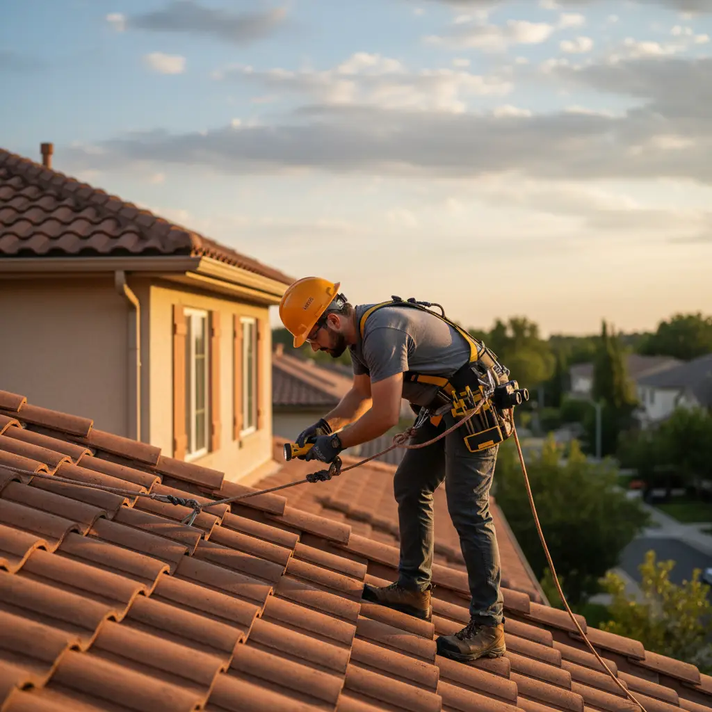 Pest control technician inspecting a roof for rodents
