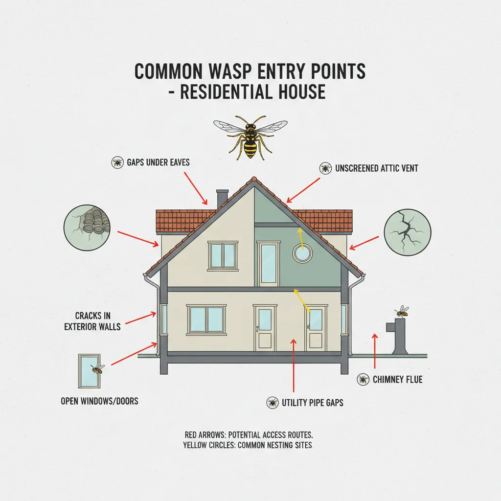 Infographic showing common wasp entry points in Auckland homes