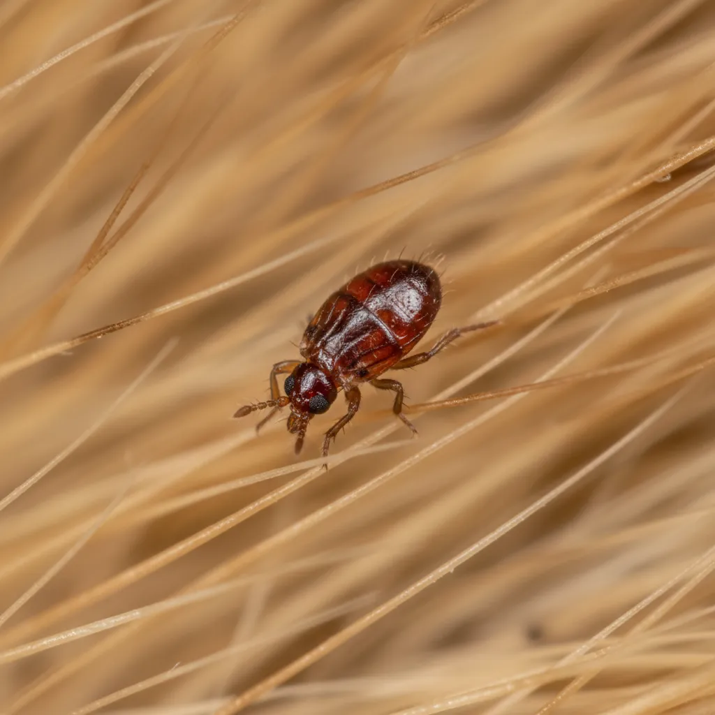 Close-up of a flea on a pet's fur