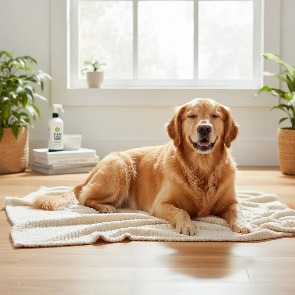 Happy dog resting in a flea-free Auckland home