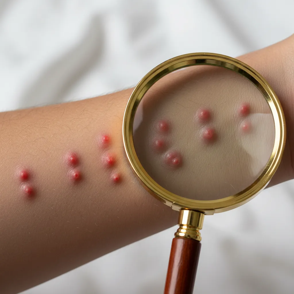Red welts on skin in a line, characteristic of bed bug bites