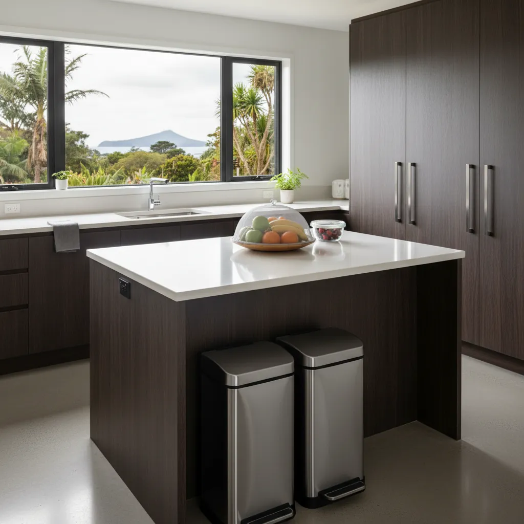 Clean residential kitchen in Auckland showing fly prevention.