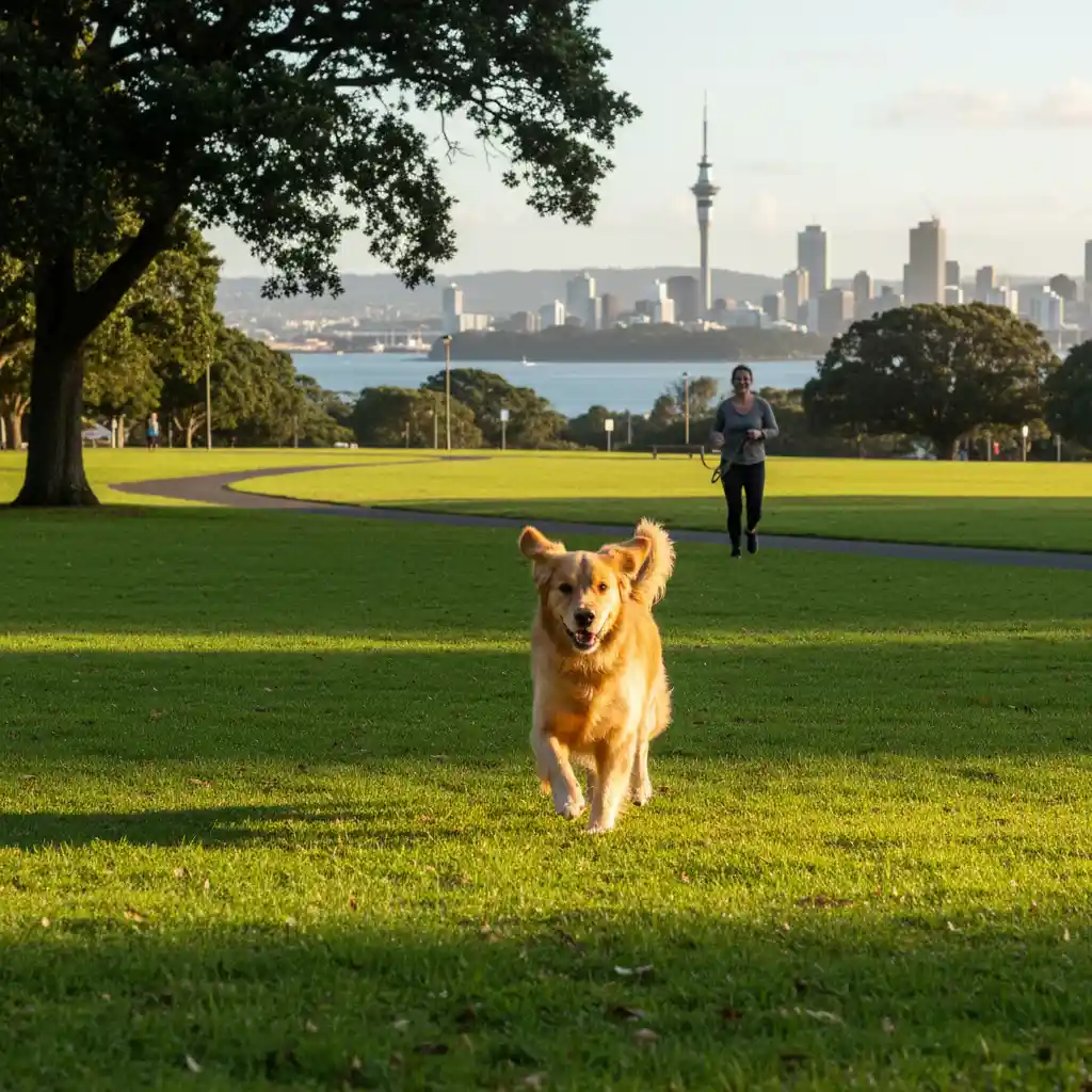 Dog playing in an Auckland park