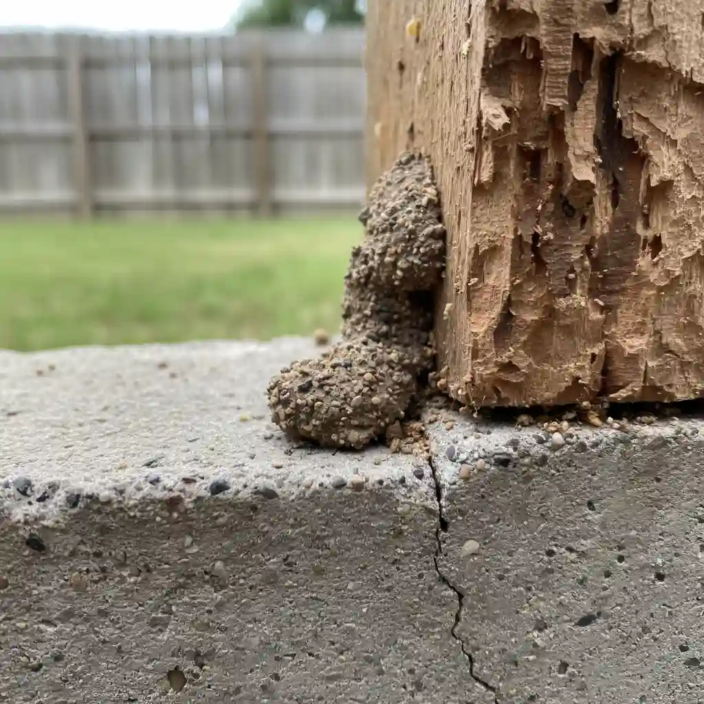 Termite mud tube on concrete foundation