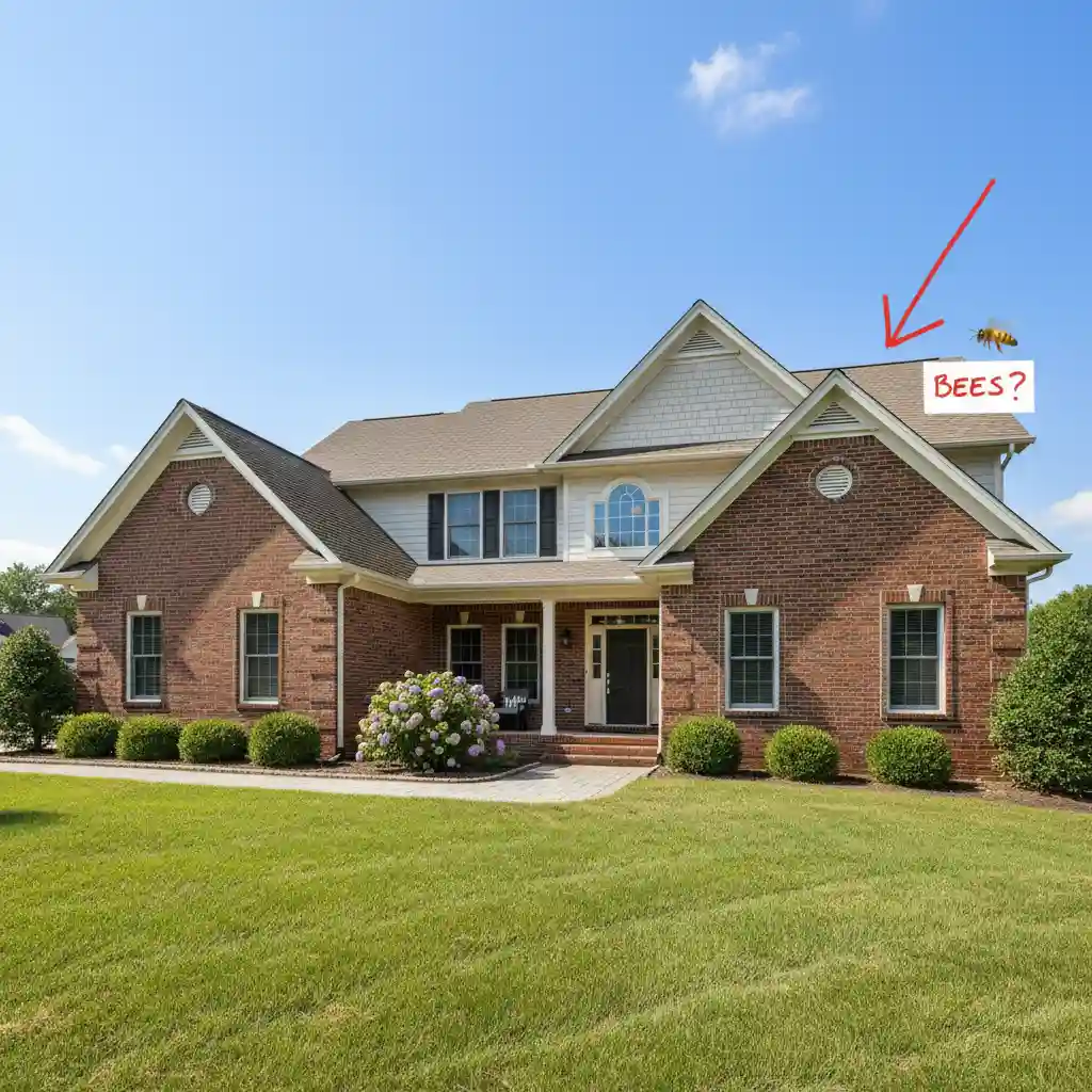 House exterior showing potential bee entry points near eaves