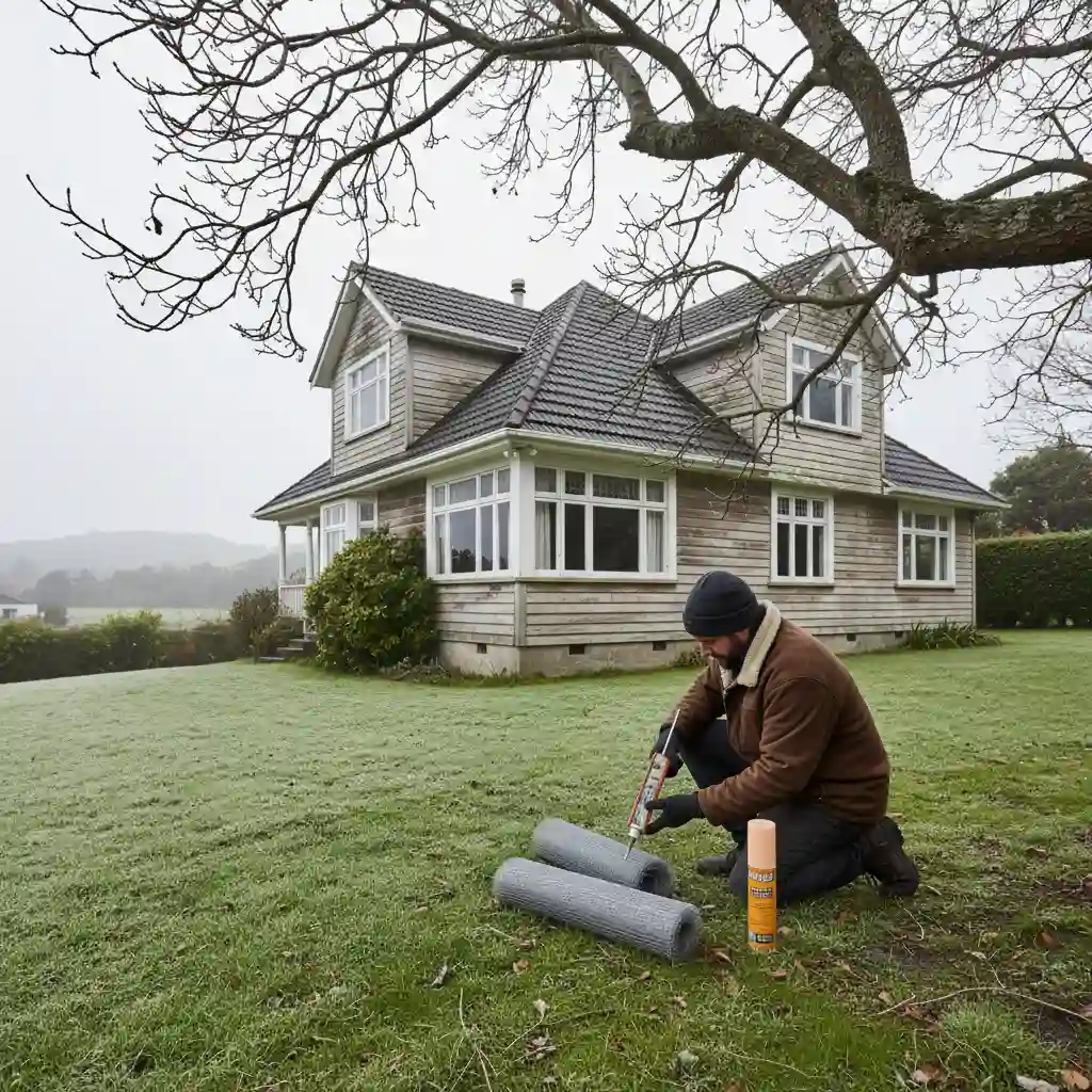 Winter Pest Proofing: Essential Guide for Aucklanders Professional technician sealing a gap in the foundation for winter pest proofing in Auckland