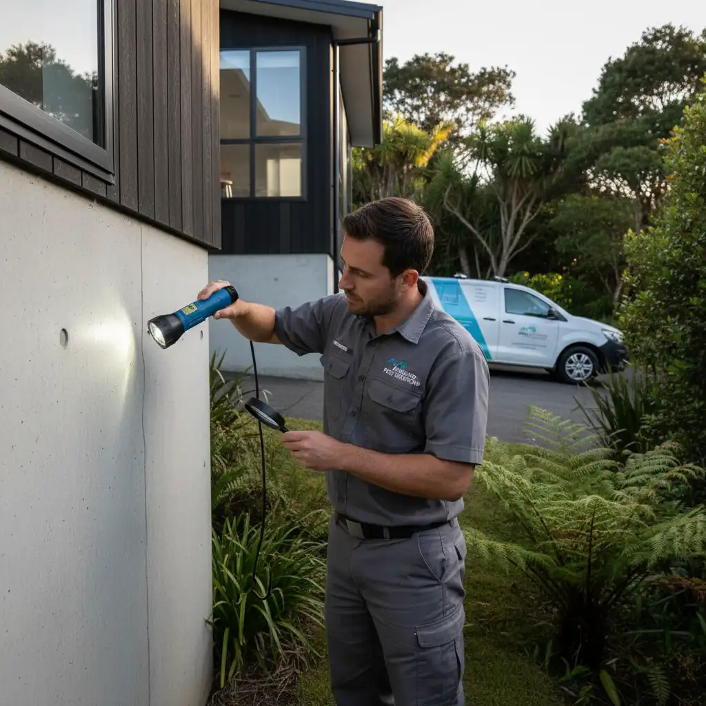 Advanced Pest Exclusion Techniques for Auckland Properties Pest control technician inspecting home foundation in Auckland