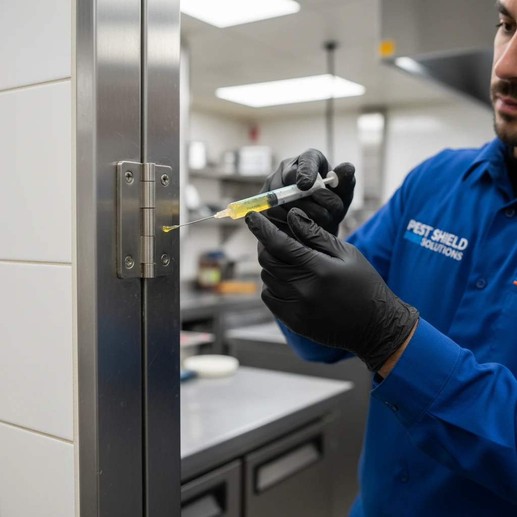 Technician applying cockroach gel bait