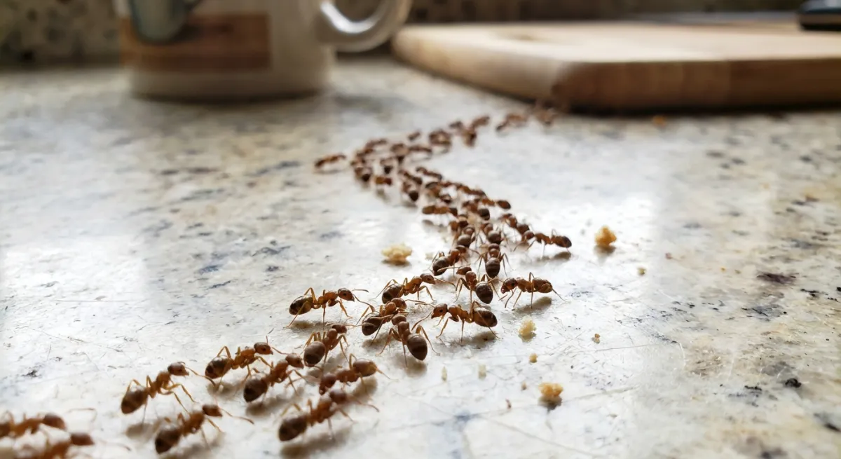 Argentine ants trailing across a surface