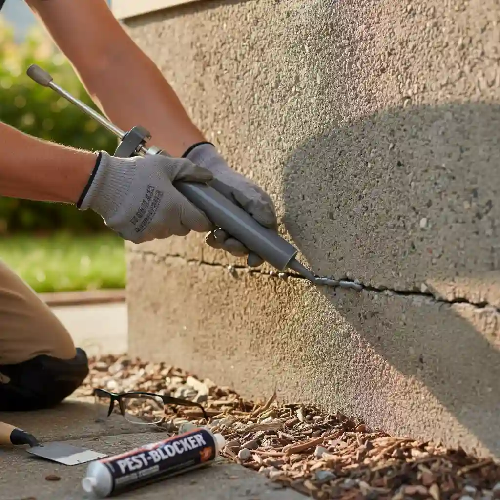 Sealing a crack in a home's foundation to prevent ant entry