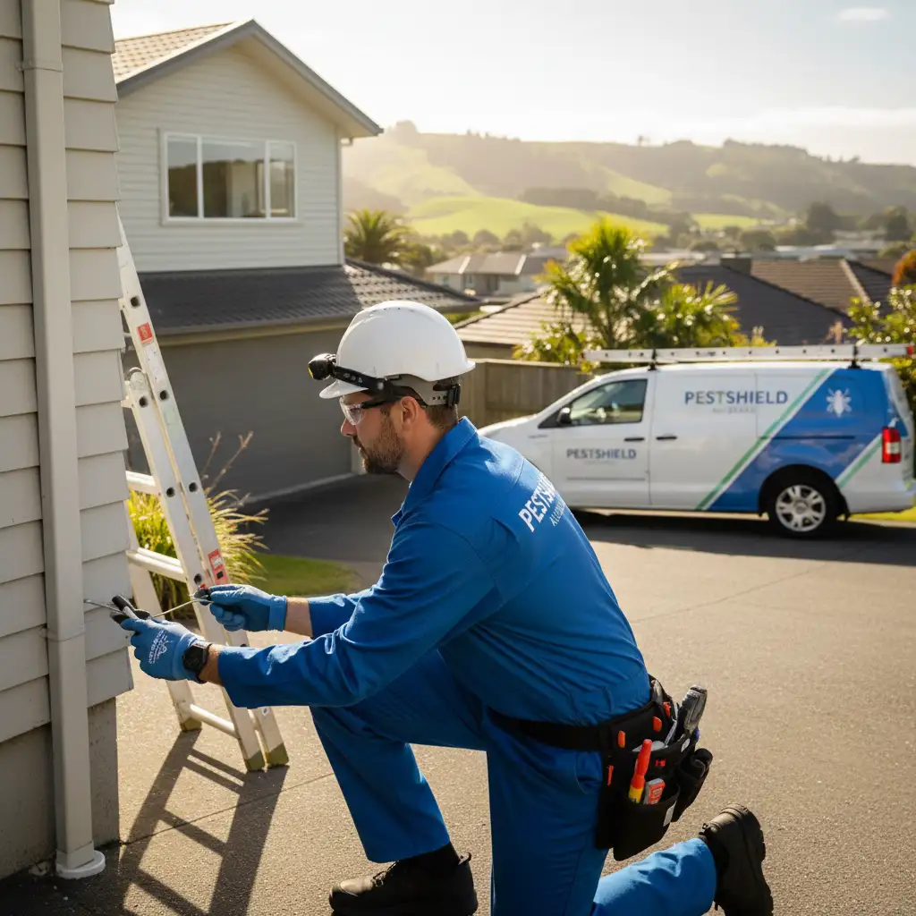 Professional pest control technician inspecting a home in Auckland