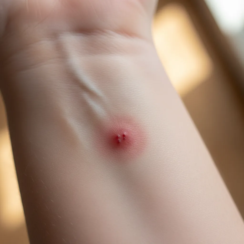 Close-up of a spider bite on an arm