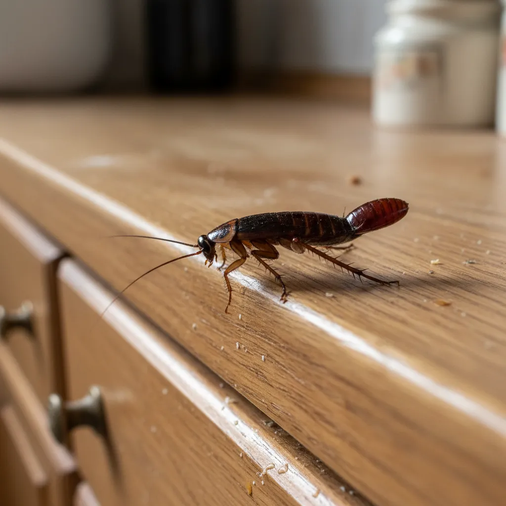 Female German cockroach with egg case
