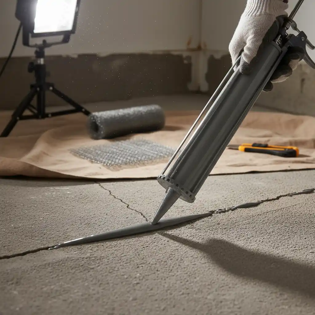 Sealing a foundation crack with caulk