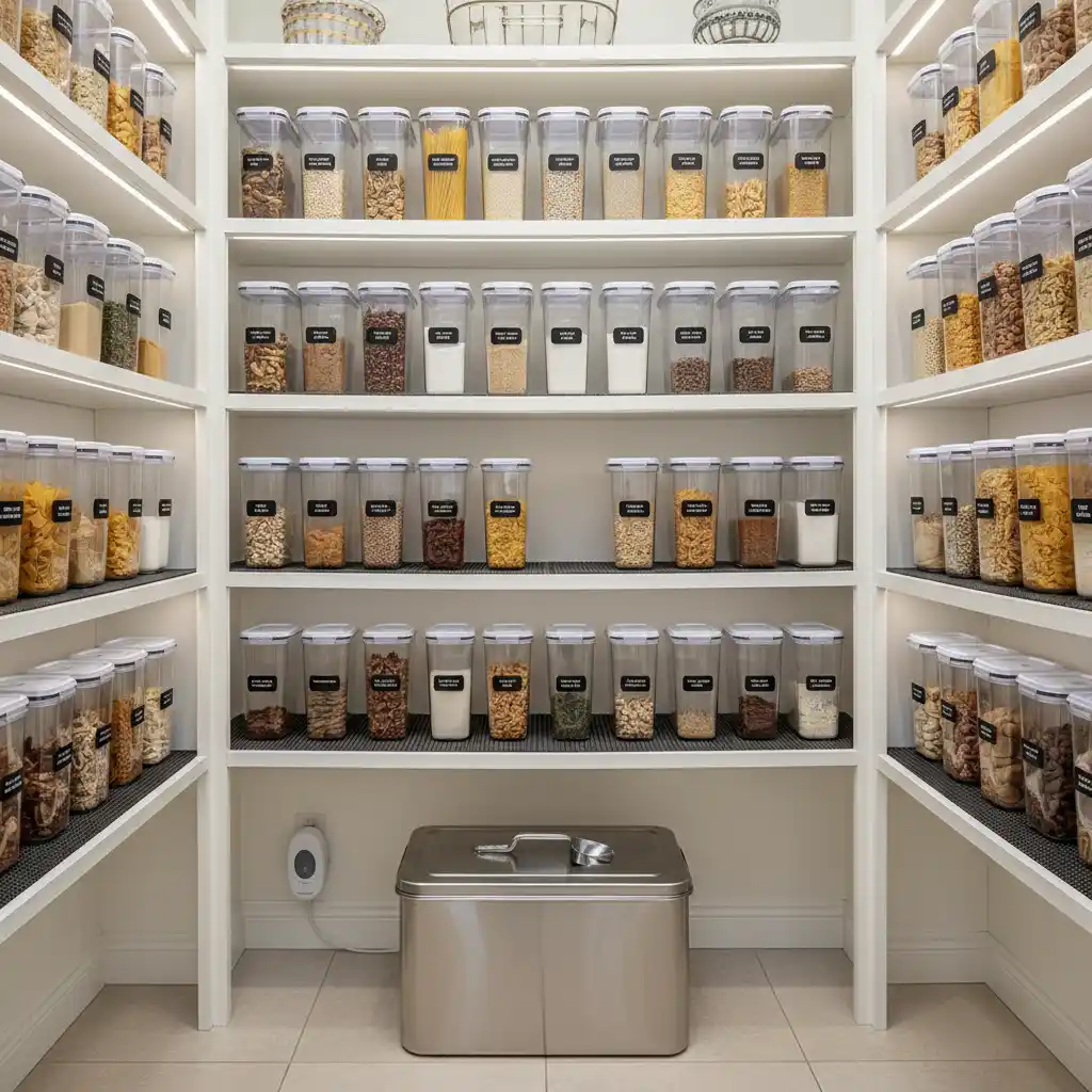 Organized pantry with rodent-proof food storage