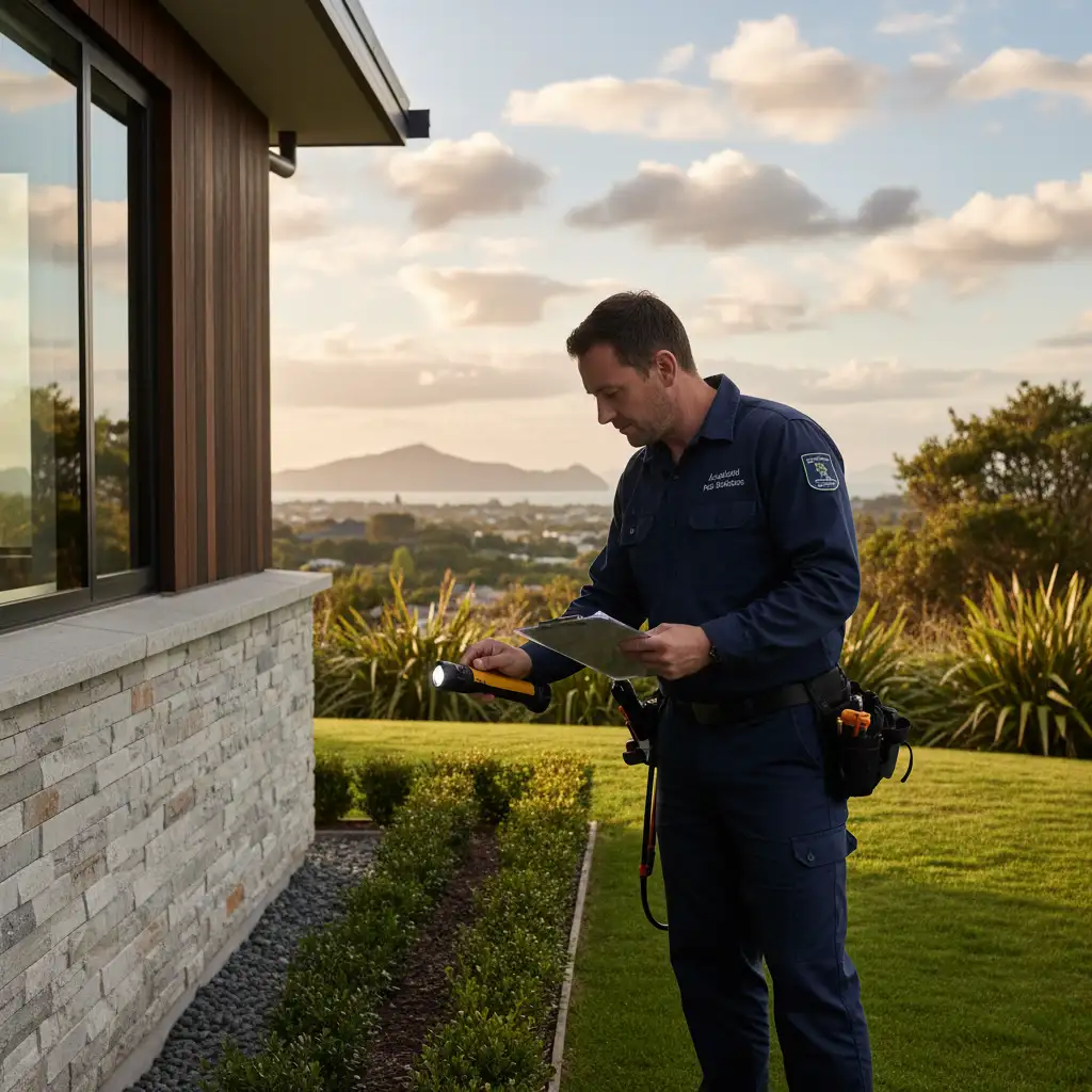 Bundled Pest Control Service Plans Auckland Certified technician performing a residential pest barrier treatment in Auckland