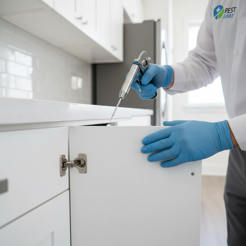 Precise gel bait application in a family kitchen