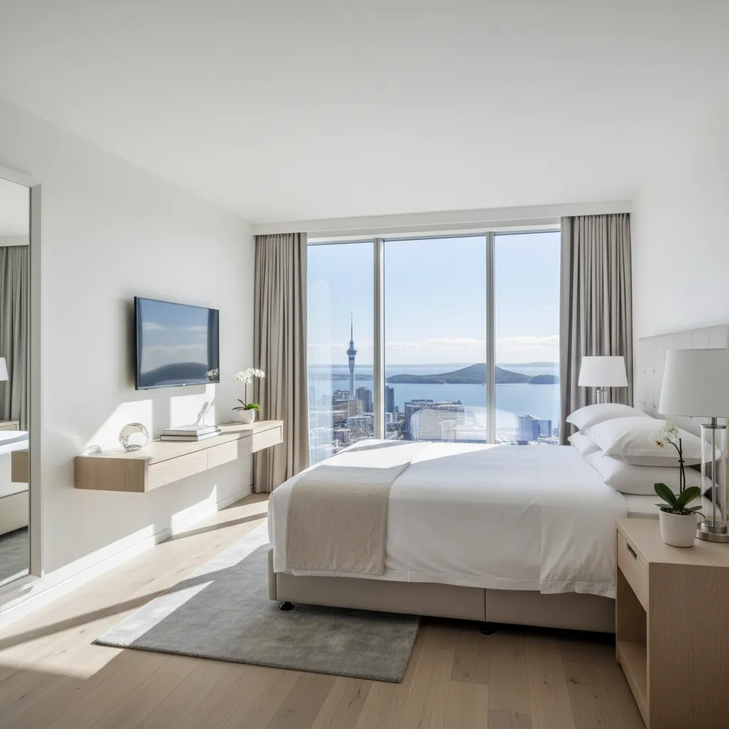 Luxury hotel room in Auckland representing high hygiene standards maintained by professional pest control