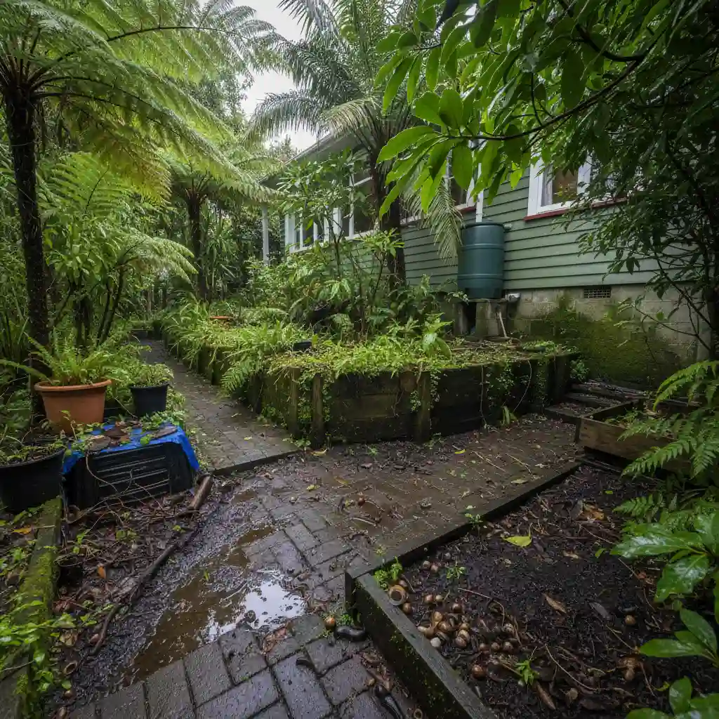 Homeowner’s Guide to DIY Pest Deterrence Auckland Typical Auckland home exterior with vegetation that attracts pests