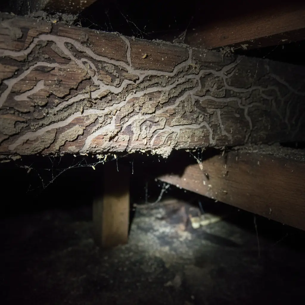 Termite Damage Assessment & Repair Costs in Auckland Severe structural beam damage from termite infestation in a North Shore home.