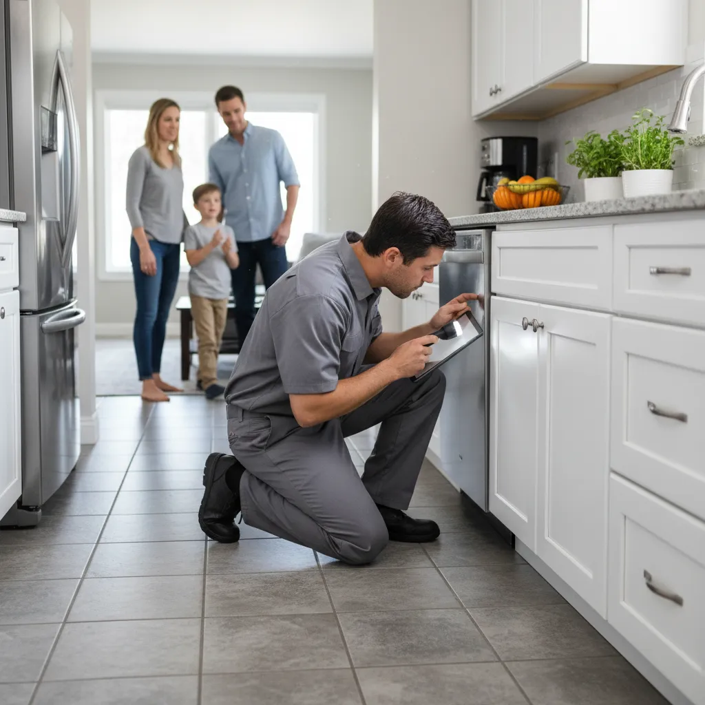 Pest control technician inspecting home