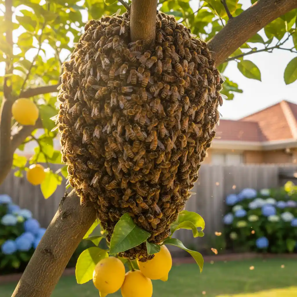 Honey bee swarm clustering on a tree branch