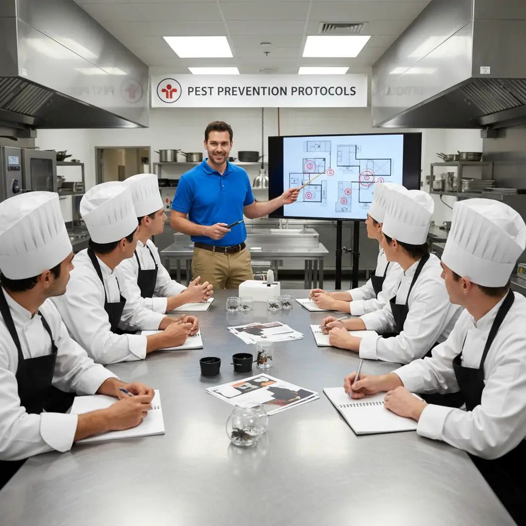 Restaurant staff receiving pest control training