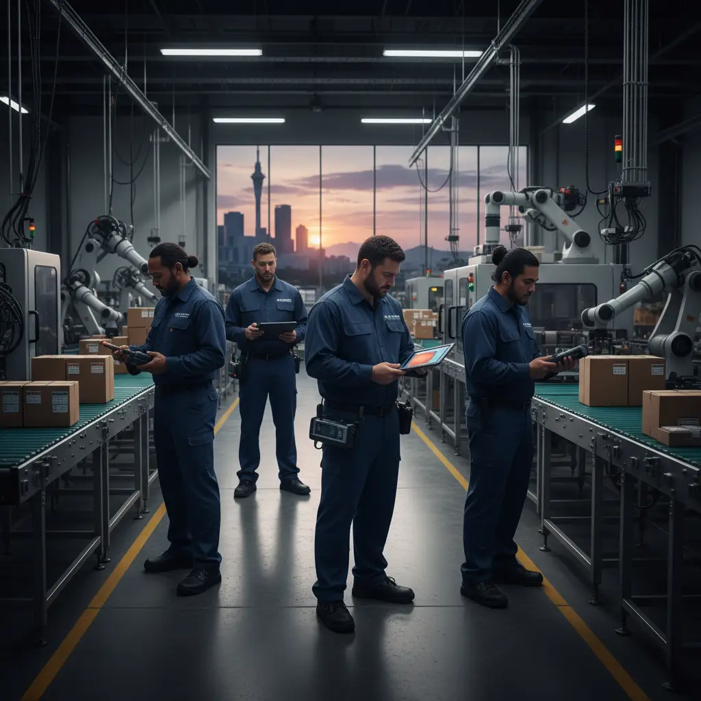 Pest control specialists monitoring factory equipment in Auckland