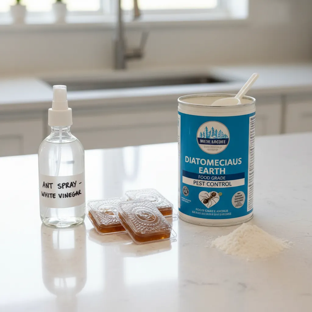 DIY ant control solutions on a kitchen counter