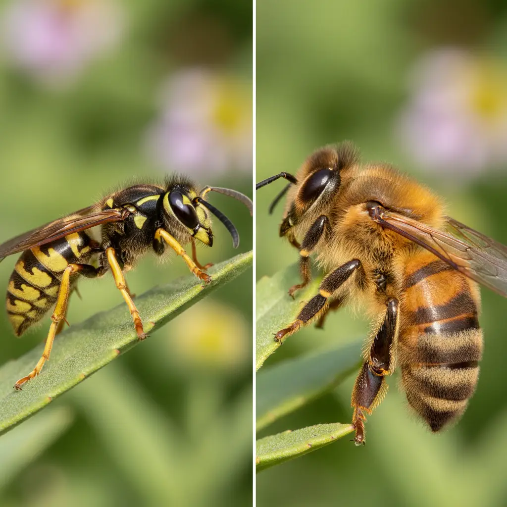 Comparing a common wasp and a honey bee