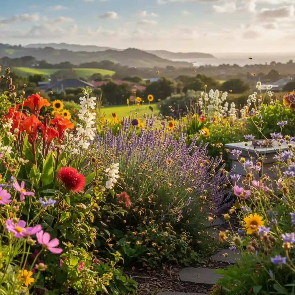 Bees pollinating flowers in an Auckland garden