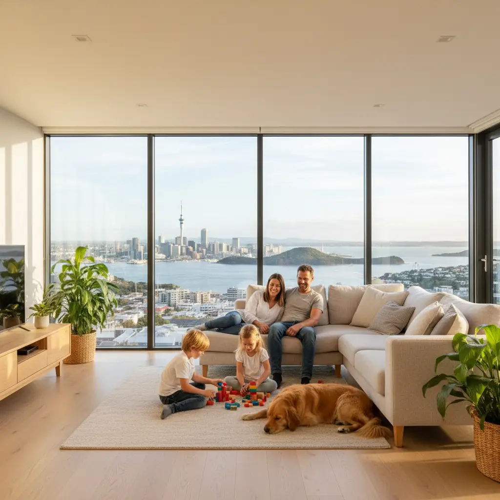 Family and dog in a clean, pest-free Auckland home