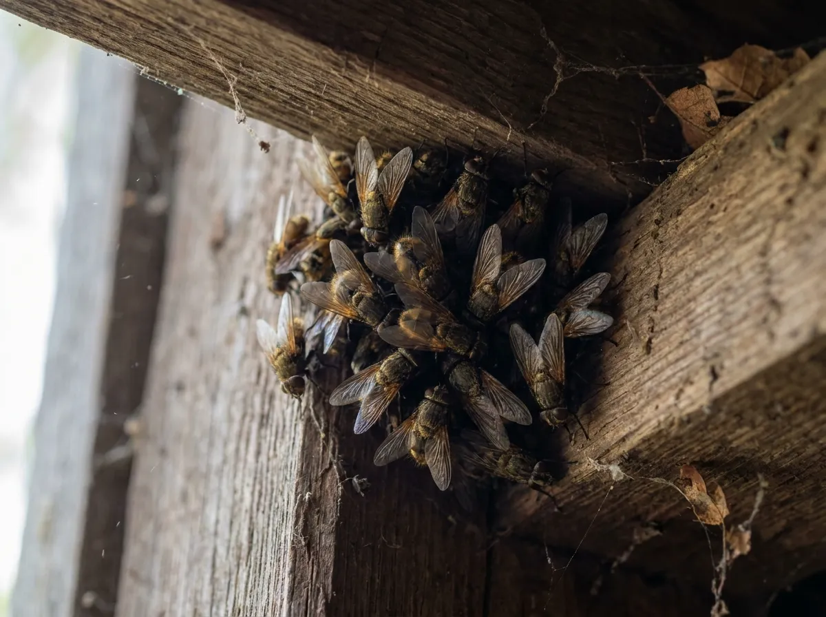 A massive swarm of cluster flies hibernating in a rural Franklin barn