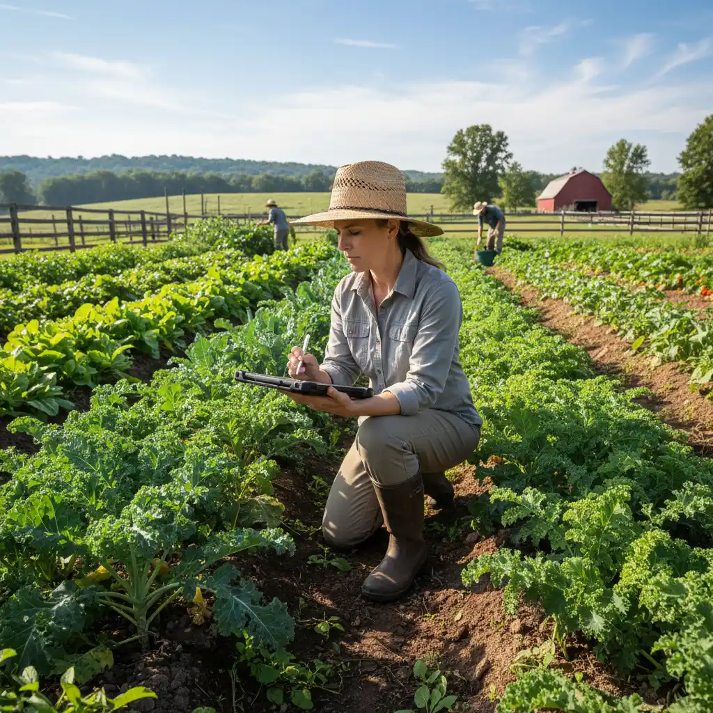 Agricultural pest inspector checking crops in Franklin