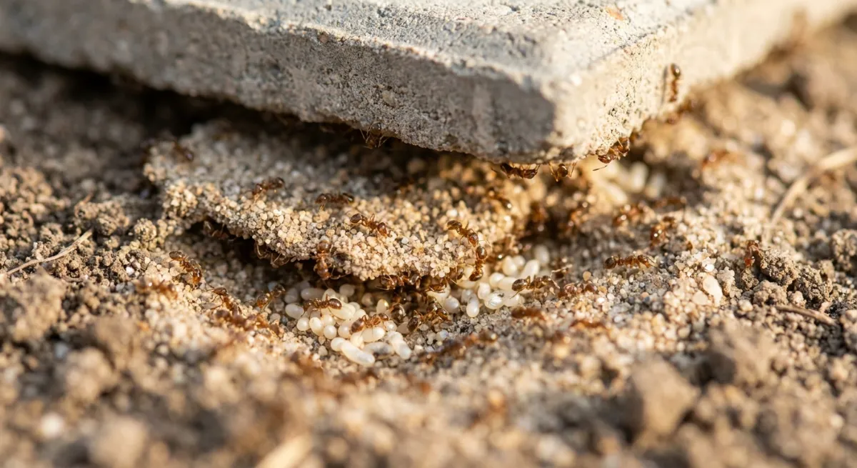 Argentine ant supercolony nest under cafe paving