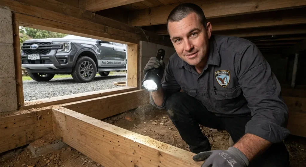 Auckland borer inspector checking subfloor
