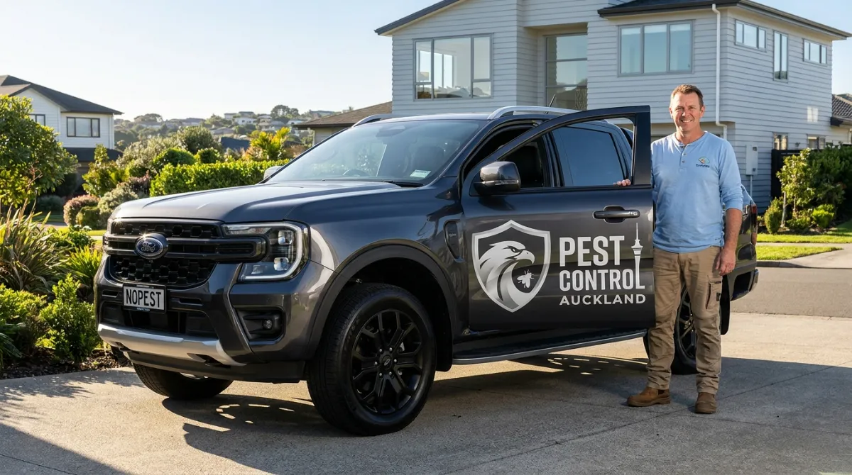 Auckland Local Pest Control Services vehicle arriving at a residential home