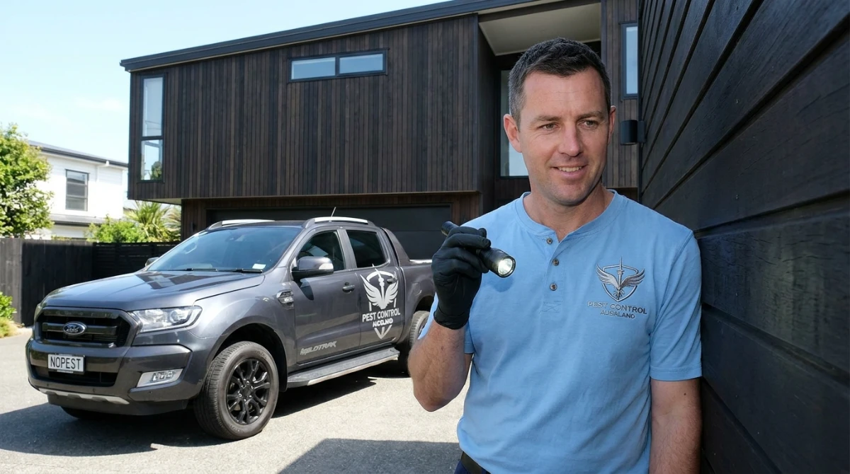 Auckland pest control technician inspecting a home