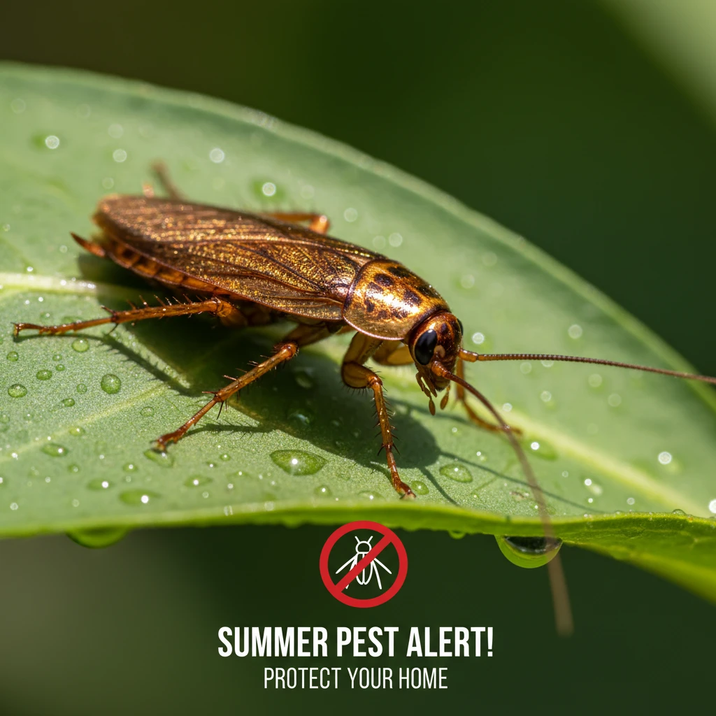Australian golden cockroach on a green leaf in Auckland
