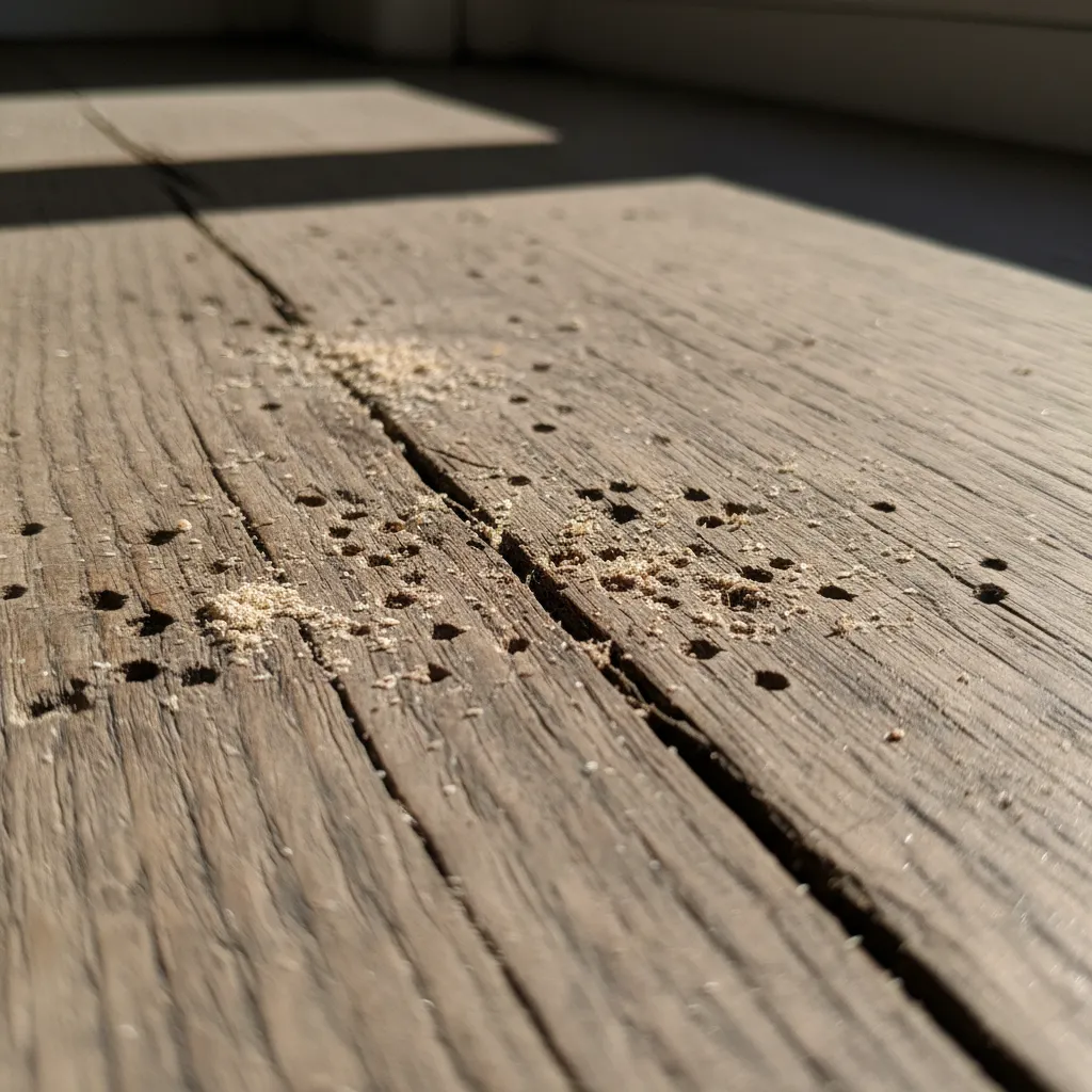 Borer damage in Auckland floorboards