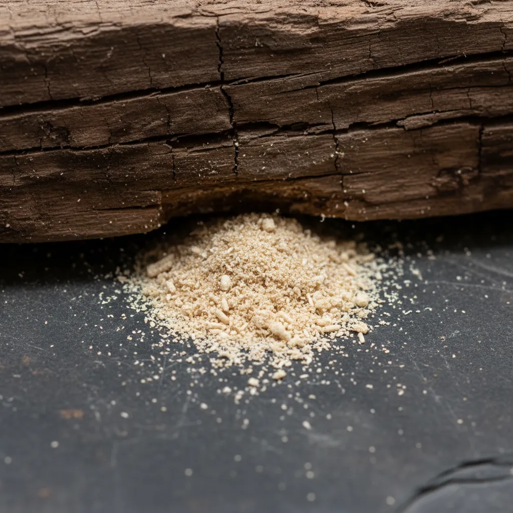 Borer dust frass indicating active infestation